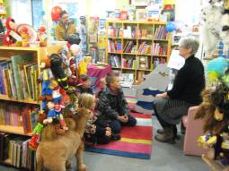 Reading to kids at Babar Books, Pointe-Claire, Quebec